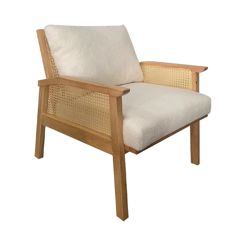 Rubber wood white fabric lounge chair